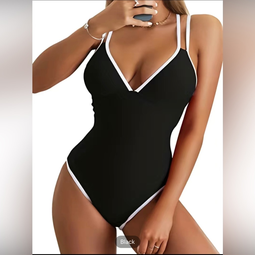 Deep V-neck, one piece, bathing suit